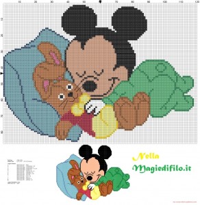 topolino con coniglio punto croce